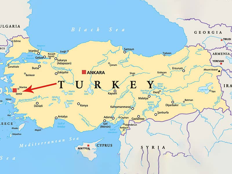 تصویر موقعیت جغرافیایی ازمیر-location Izmir